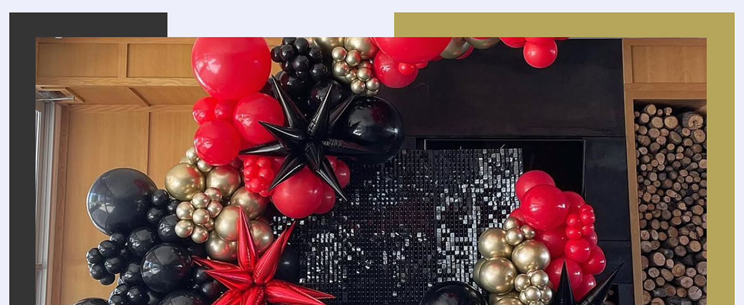 red black and gold balloons