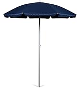 Tilt mechanism beach umbrella for adjustable sun protection and shade coverage throughout the day.