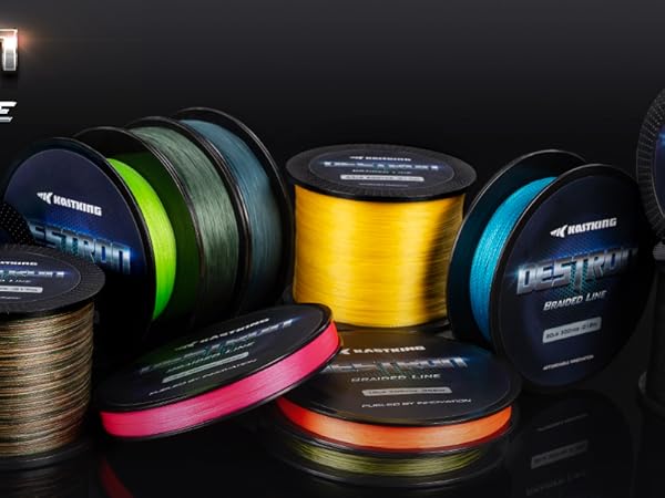 KastKing Destron braided fishing line, bass fishing gear, colorful fishing line spools