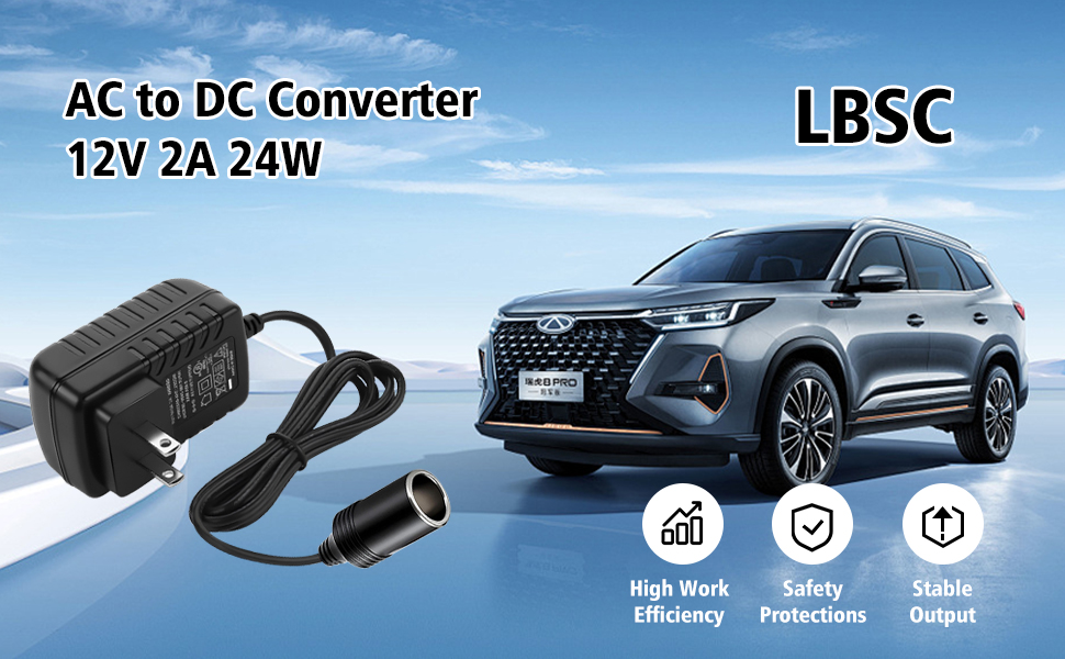 AC to DC Converter 12V 2A 24W cigarette lighter adapter to wall plug 110v to 12v converter