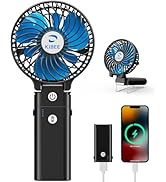 KIBEE Portable Handheld Fan - 5200mAh USB Rechargeable [20H Max Runtime] with Power Bank, Foldabl...