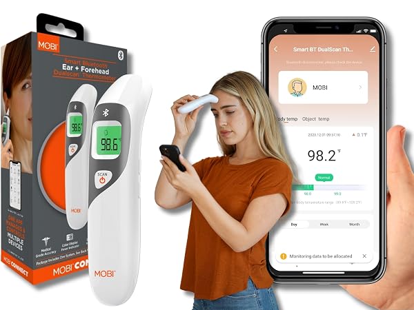 MOBI Connect Smart DualScan Bluetooth Ear &amp; Forehead Thermometer
