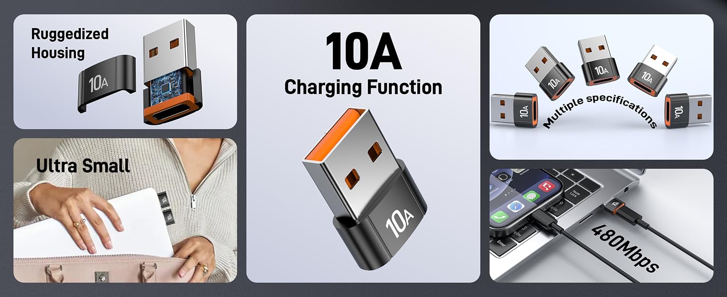 usb male to usb c female adapter 10 pack