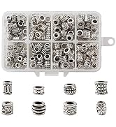 Craftdady 190Pcs Antique Silver Spacer Beads 8 Styles Tibetan Large Hole Column Tube Barrel Metal...