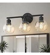 L LOHAS LED Black Bathroom Light Fixtures Over Mirror, 3-Light Vanity Light Fixtures with Clear G...