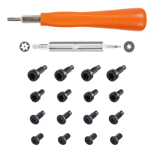 1x Plastic screwdriver handle 1x Double-end screwdriver bit 16x safety doorbell screws