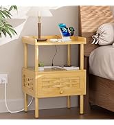 Amazer Bamboo Nightstand with Charging Station, Bedside Table with USB Ports & Outlets, End Table...