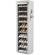 VTRIN Vertical Narrow Shoe Rack Organizer Tall Shoe Rack for Closet Entryway 10 Tier Non-Woven Co...