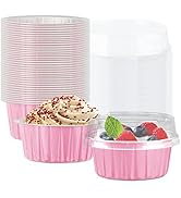50 Pack Baking Cups with Lids, Aluminum Foil Cupcake Cups Muffin Liners, Disposable Foil Ramekins...
