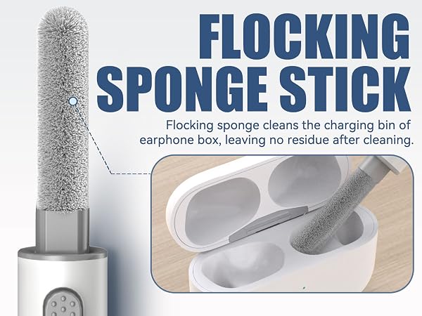 Product banner showing 'FLOCKING SPONGE STICK' text with cleaning tool demonstration images and instructional visuals.