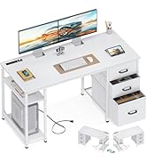 AODK 51 Inch Computer Desk with File Drawers &amp; USB Power Outlets- Reversible Home Office Desk wit...