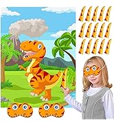 NEBURORA Pin The Tail on The Dinosaur Party Game with 30 Tails for Dinosaur Birthday Christmas Pa...