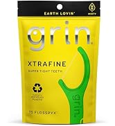 GRIN XtraFine Flosspyx, Floss Picks, 75 Count, Dental Flossers, Minty Flavor, Recycled Plastic, f...
