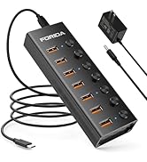 Powered Type-C to USB 3.2 Hub, FORIDA 10Gbps 7-Port USB Splitter with 3.3ft Long Cable,Individual...