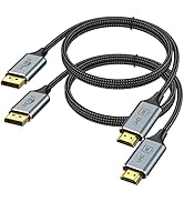 4K DisplayPort to HDMI Cable 2-Pack, 6 Feet DP to HDMI Cord Adapter Male to Male (4k, 2160P, 1440...