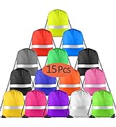 KUUQA 15 Pack Drawstring Backpack Bag with Reflective Strip, String Backpack Cinch Sack Backpack ...
