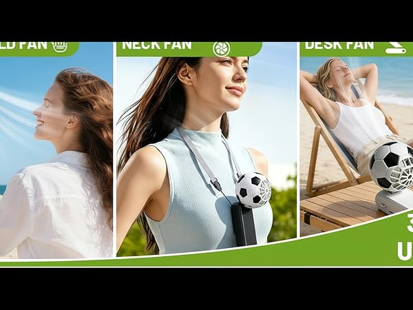180° foldable design with adjustable lanyard. Use it as a handheld fan, a desk fan, or a neck fan