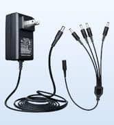 Power Adapter AC 100-240V to DC 12V 2A (2000mA) &amp; 4-Way Power Splitter Cable for CCTV Security Ca...