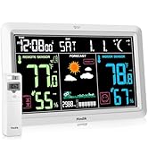 Weather Stations Wireless Thermometer Indoor Outdoor, Color Display Digital Atomic Clock with Tem...