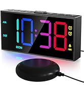 PPLEE RGB Bed Shaker Alarm Clock for Heavy Sleepers, Loud Vibrating Digital Clock with Dual Alarm...