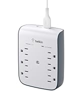 Belkin 6-Outlet Wall Surge Protector w/ 2 USB-A Ports, Wall-Mountable Surge Protector for Home, O...