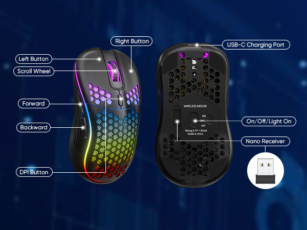 Wireless Gaming Mouse Honeycomb