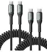 USB C to USB C Cable Coiled 3FT 2Pack, Braided Type C Charger for Car 66W Fast Charging Cord Comp...