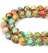 Siomia 45pcs 8mm Natural Mixed Green Imperial Jasper Gemstone Beads Energy Healing Crystal Round ...