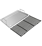 CANDANA Cast Iron Grill Grates+Stainless Steel Griddle for Weber Spirit Grill Parts I &amp; II 300 Se...