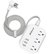 USB Power Strip, Flat Plug Power Strip Extension Cord with 3 Outlets 3 USB Ports(Smart 3.1A), 5ft...