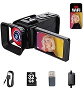 RAZPLYN 4K Video Camera Camcorder, 64MP with 3” 270° Flip Screen, 18X Zoom, WiFi and Webcam for Y...