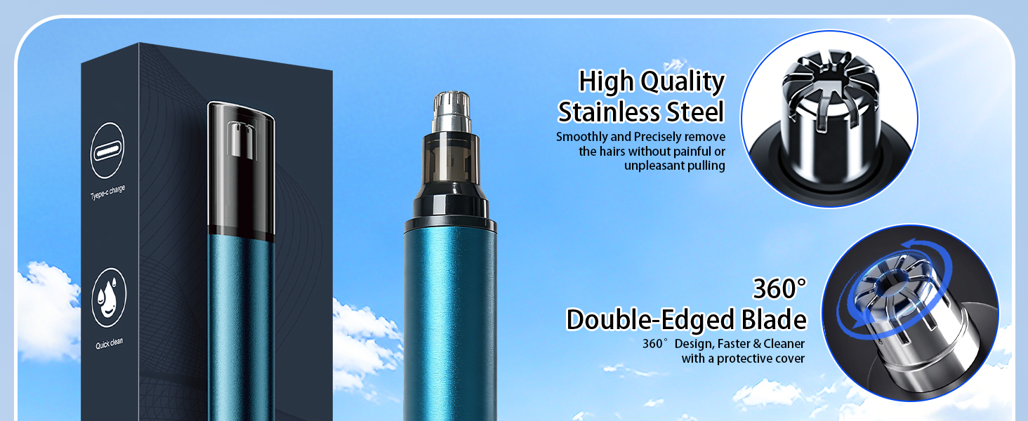 YunLuna stainless steel nose and ear trimmer for men with dual-edge blade, 360° ratating