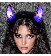 Aceorna Light Up Devil Headbands Led Horn Hairbands Black Devil Demon Headpiece Glitter Halloween...