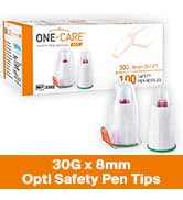 ONE-CARE OPTI Safety Insulin Pen Needles 30G x 8mm (5/16’’), 100ct Box