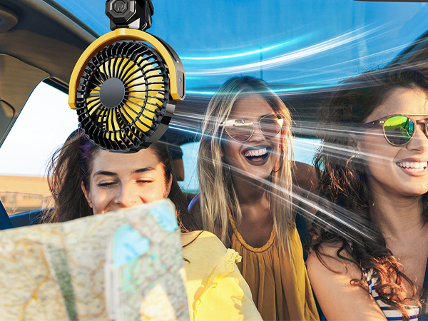 xuenair Battery Powered Clip On Fan for Car Visor Back Seat Roof Handles