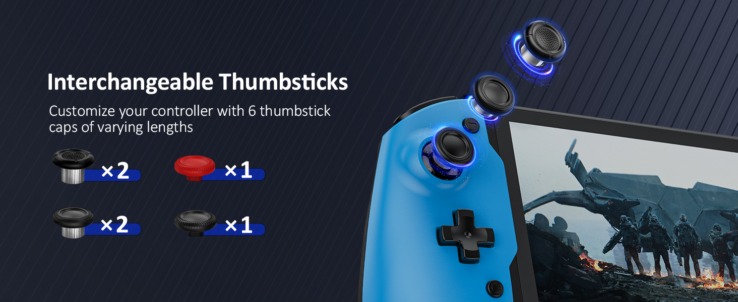 The product includes three types of replaceable joystick caps