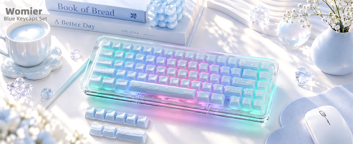 Shine through Keycaps Set OEM Profile, Cute Custom Keycaps, Jelly Keycaps, Clear Cute Keycaps