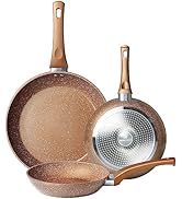 Innerwell Nonstick Frying Pan Set, Set of 3 Non Stick Frying Pans, Gold Granite Induction Cookwar...