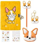 CY2SIDE Corgi Dog Diary Set - 6PCS Corgi Diary with Lock and Keys for Girls, Corgi Plush Secret J...