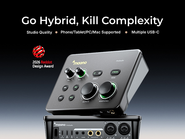 Maono P2 hybrid audio interface 2026 Reddot Design Award multi USB-C cross platform support