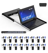 MT-VIKI 16 Port VGA KVM Console, 1U Rack Mount KVM Console w/15.6'' LCD Monitor, 1080P All-in-ONE...