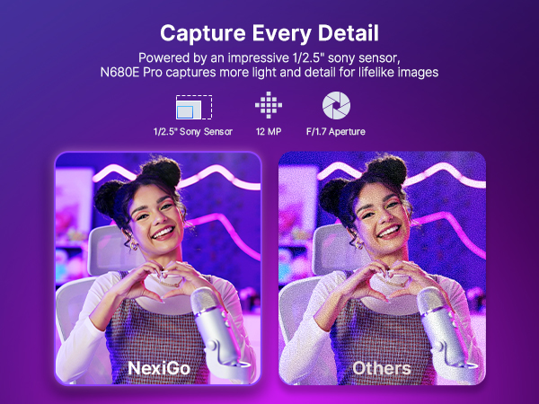 Compares blurry visuals from others with the sharp clarity of NexiGo N680E Pro