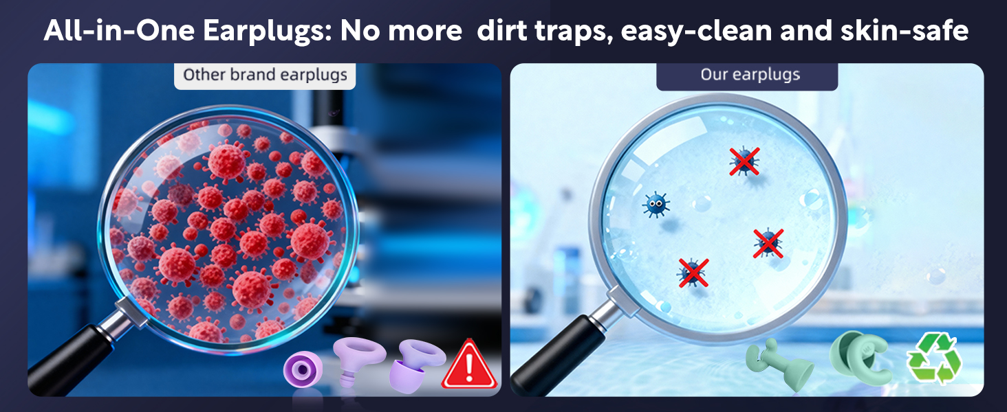 All-in-One Earplugs: No moredirt traps, easy-clean and skin-safe