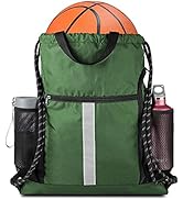 Drawstring Backpack Sports Gym Bag With Shoe Compartment and Two Water Bottle Holder