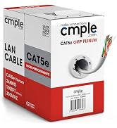 Cmple - Cat5e Plenum Cable 1000ft, CMP, White, 350MHz Gigabit Ethernet Solid Network Internet Bul...