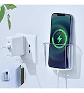 HIYJEN Wall Mount Phone Holder, Stick on Bedside Wall Mounted Charging Shelf for iPhone, Remote, ...