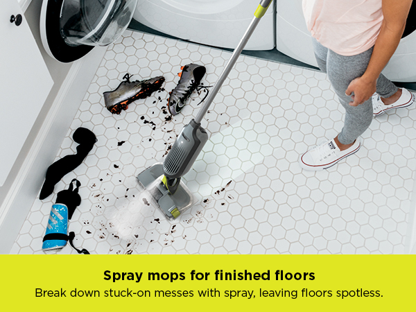 Break down stuck-on messes with spray, leaving floors spotless.