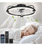 OUTON 20" Ceiling Fan with Light, Remote &amp; App Control, Fandelier Low Profile Flush Mount Ceiling...
