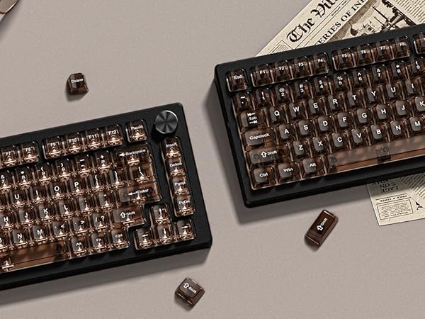 Coffee Clear keycaps,Transparent MDA key caps Ceramic Jelly Set,Shine Through keycaps keys caps