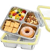FRUIID Stainless Steel Snack Containers, 4 Compartment Metal Bento Box with Lids Airtight, Reusab...